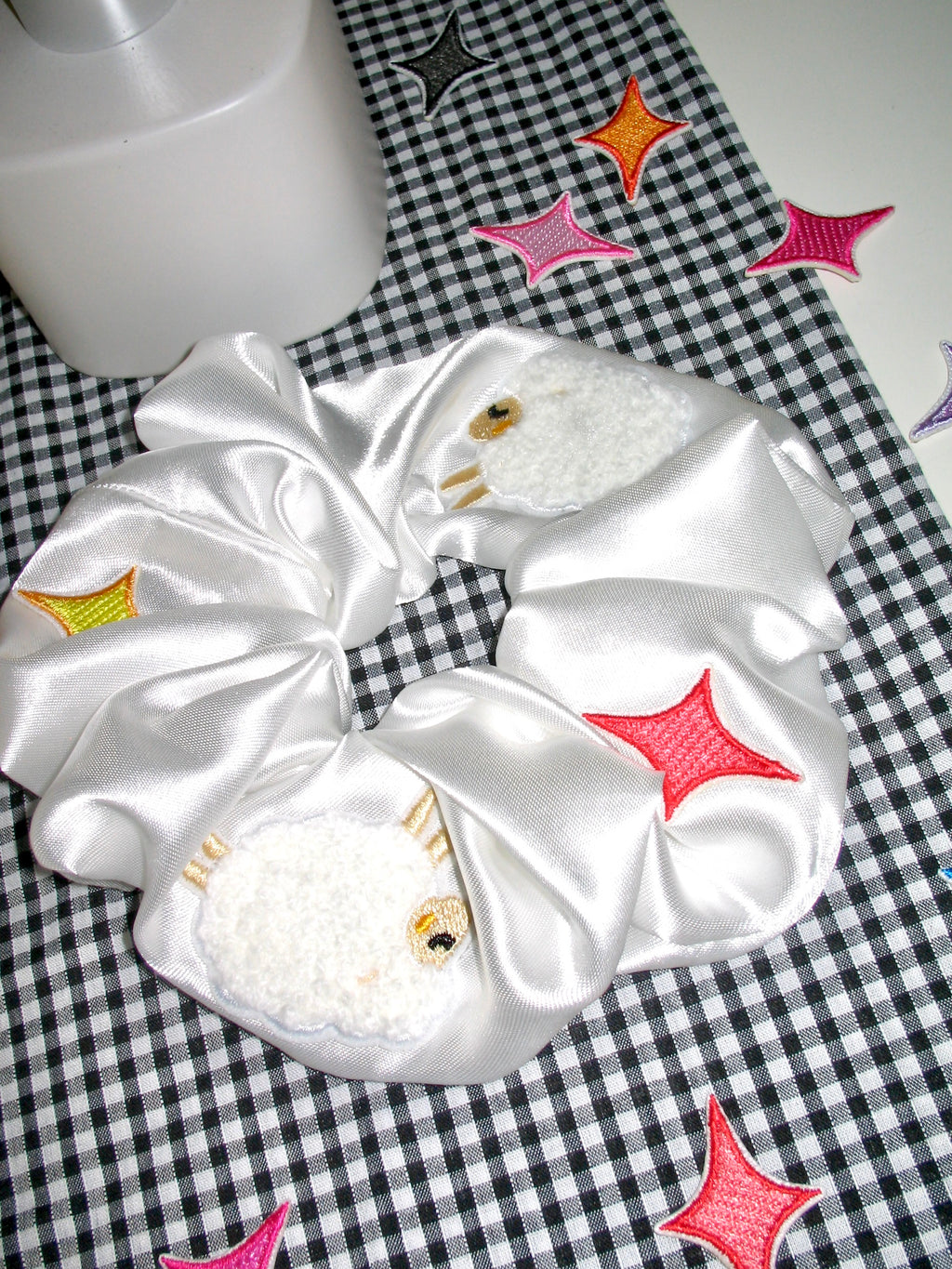 Embroidered Sleepy Sheep Satin Scrunchie