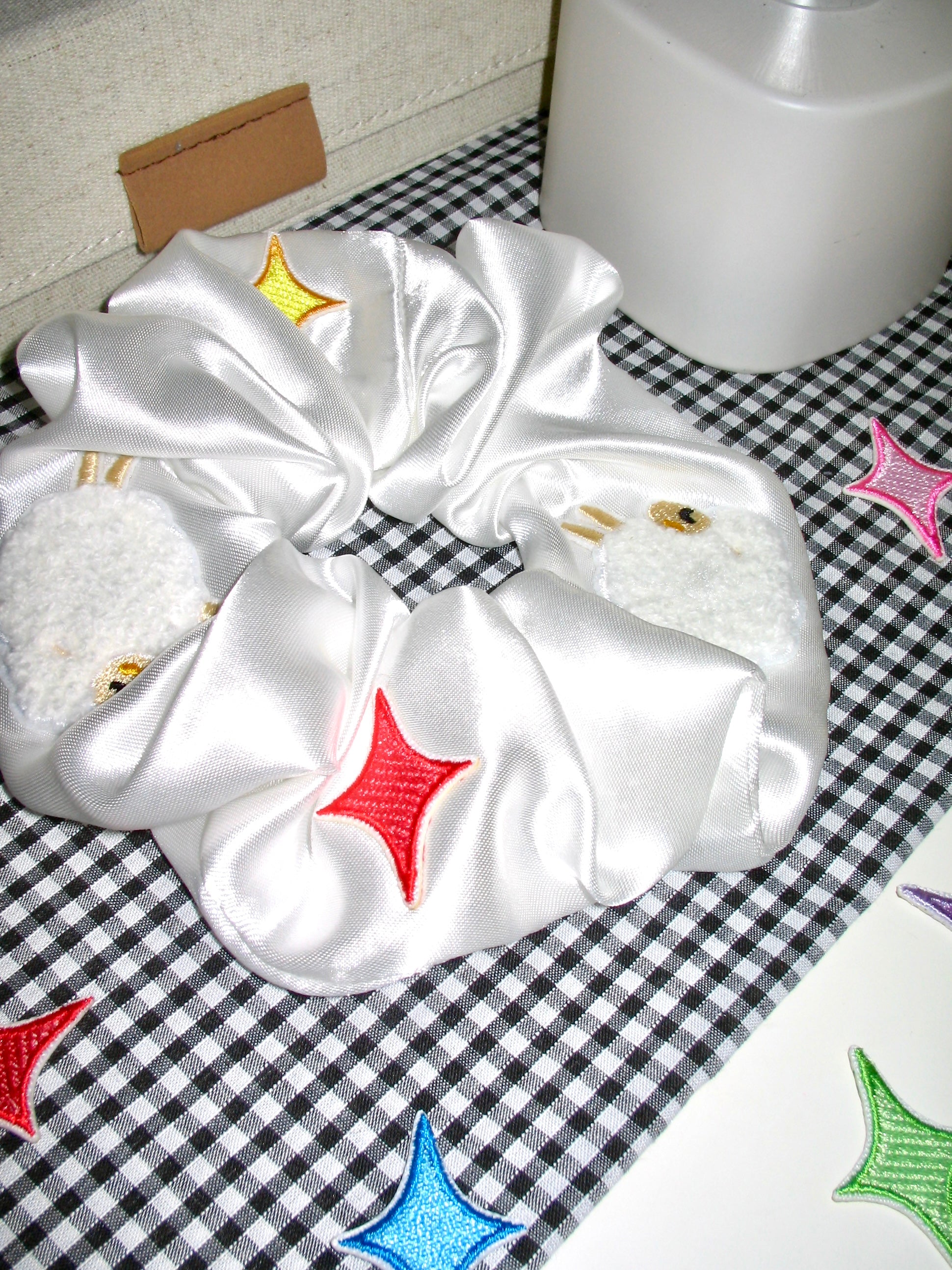 Embroidered Sleepy Sheep Satin Scrunchie