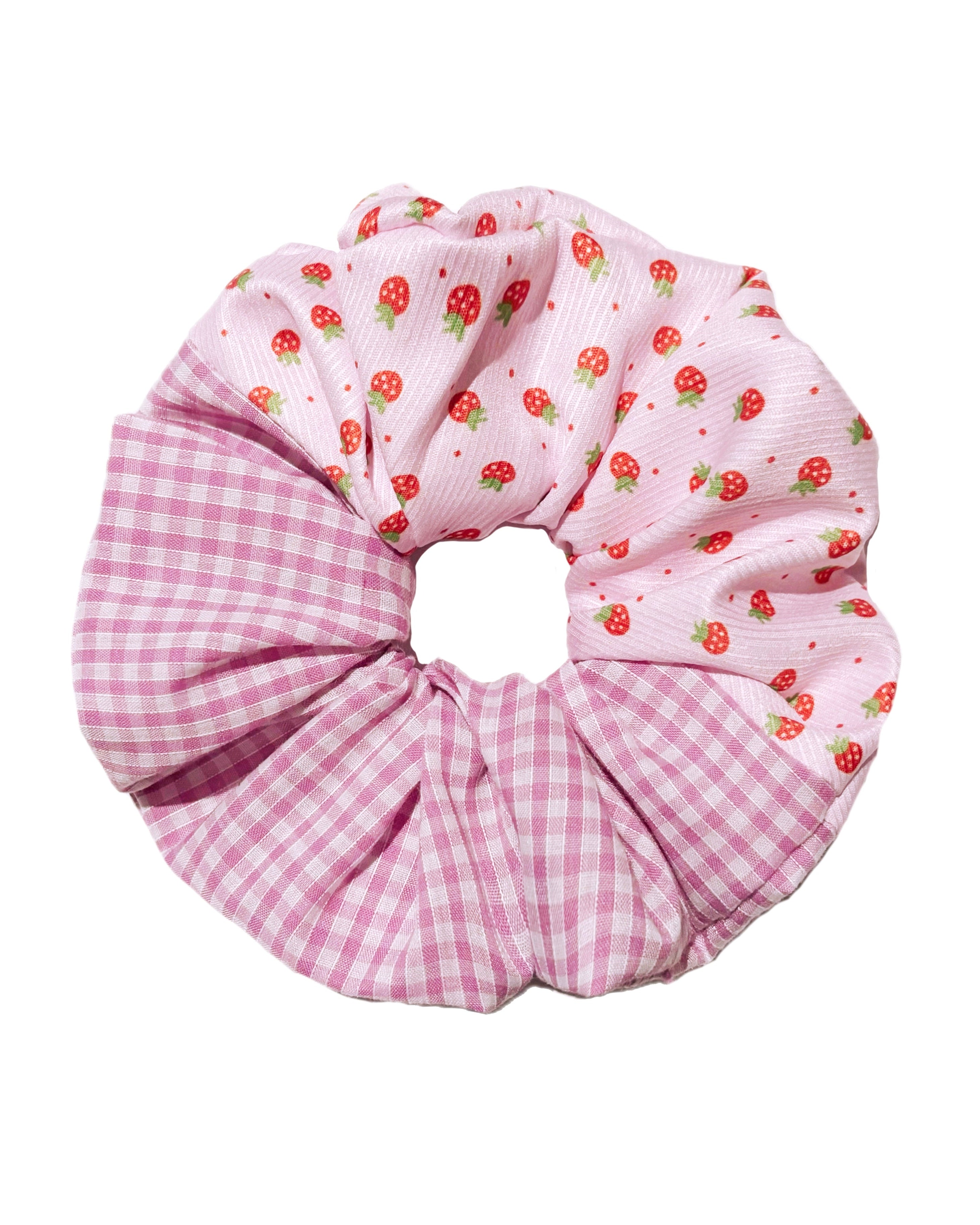 Pink Strawberry Gingham Scrunchie