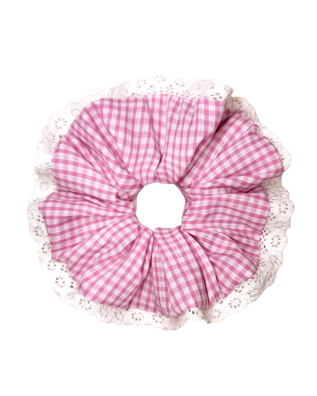 Pink Gingham Lace Scrunchie