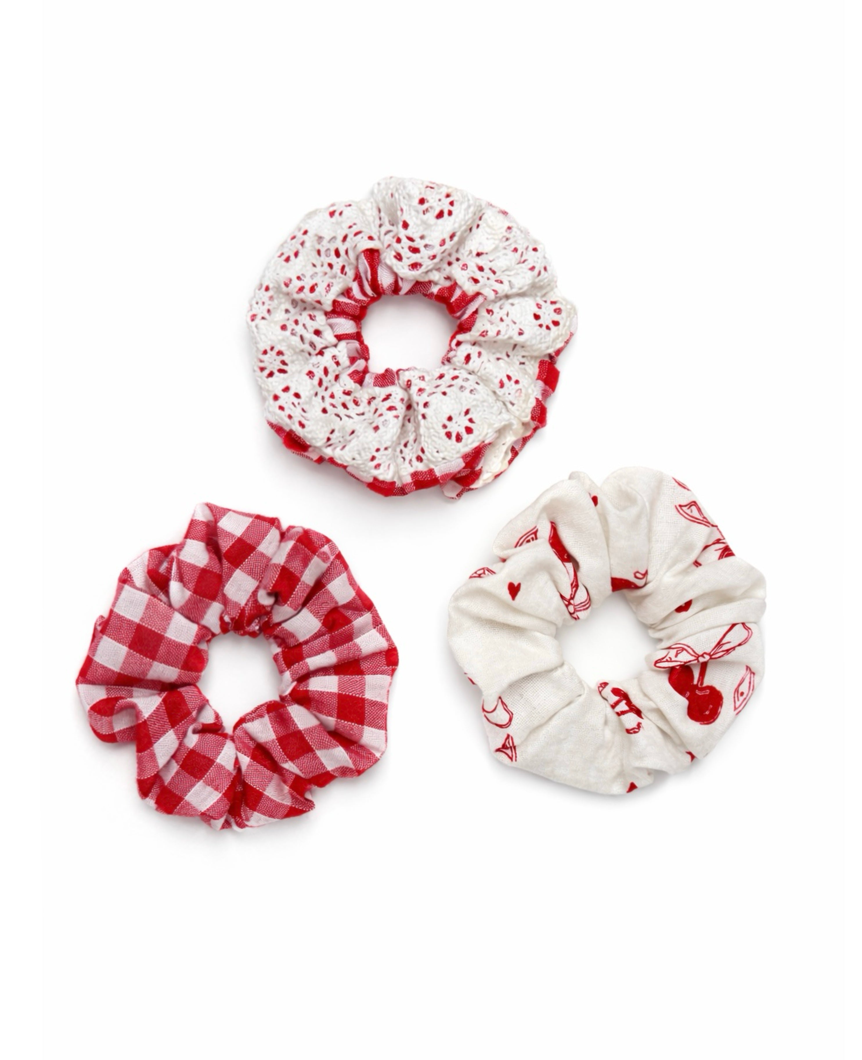 Mini Scrunchie Set – Cherry & Gingham (3-Pack)
