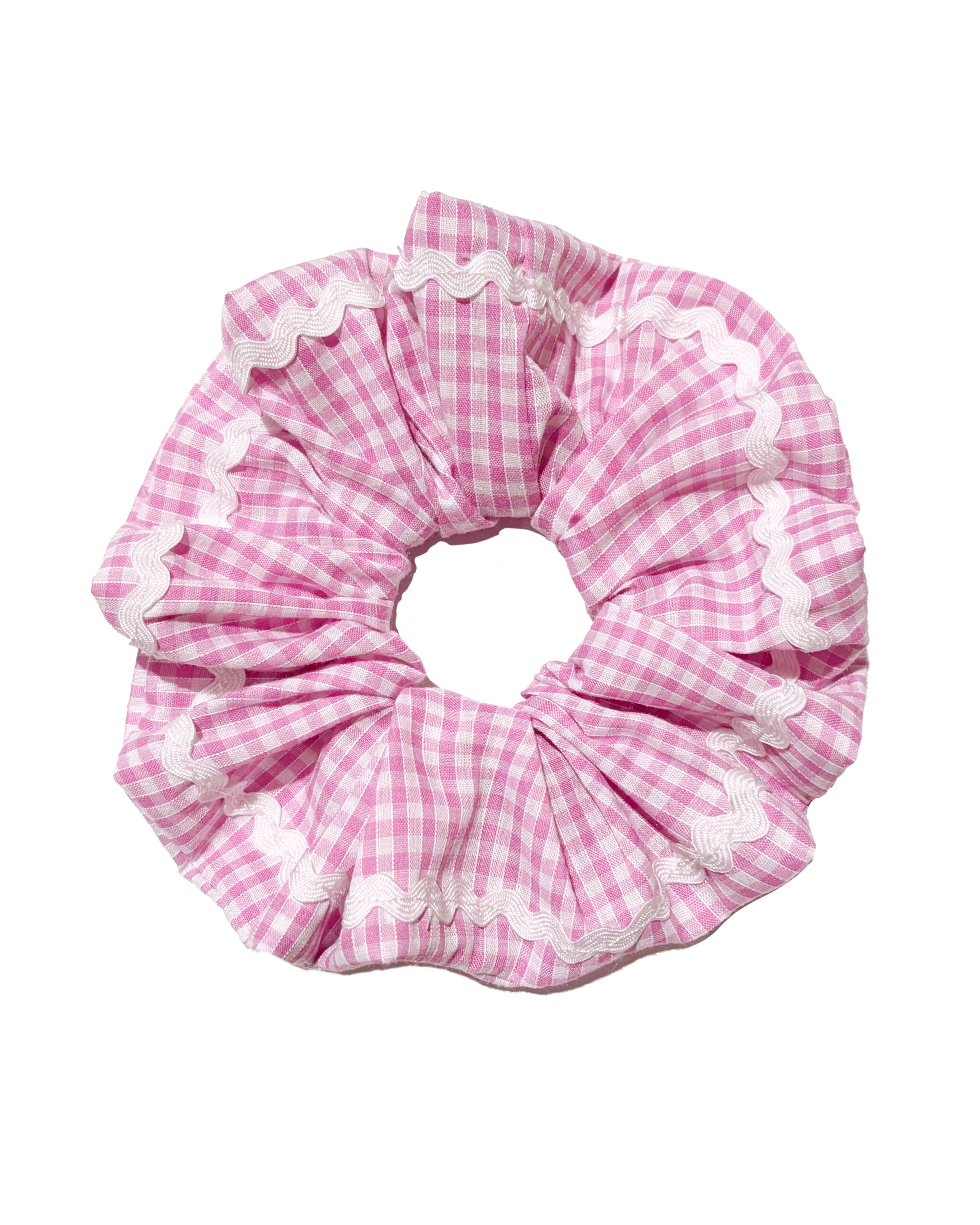 Pink Gingham Ric Rac Scrunchie