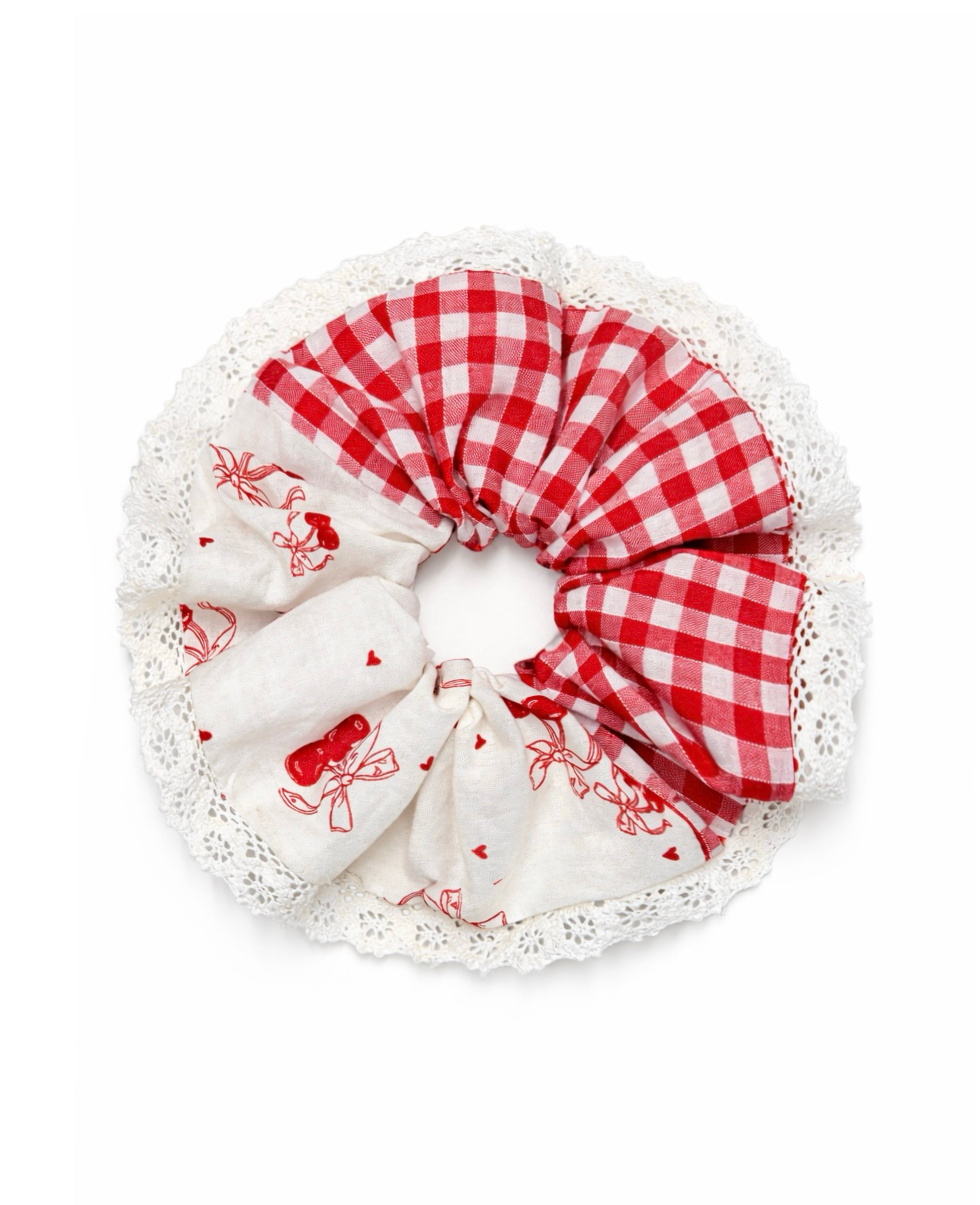 Cherry Lace Gingham Scrunchie