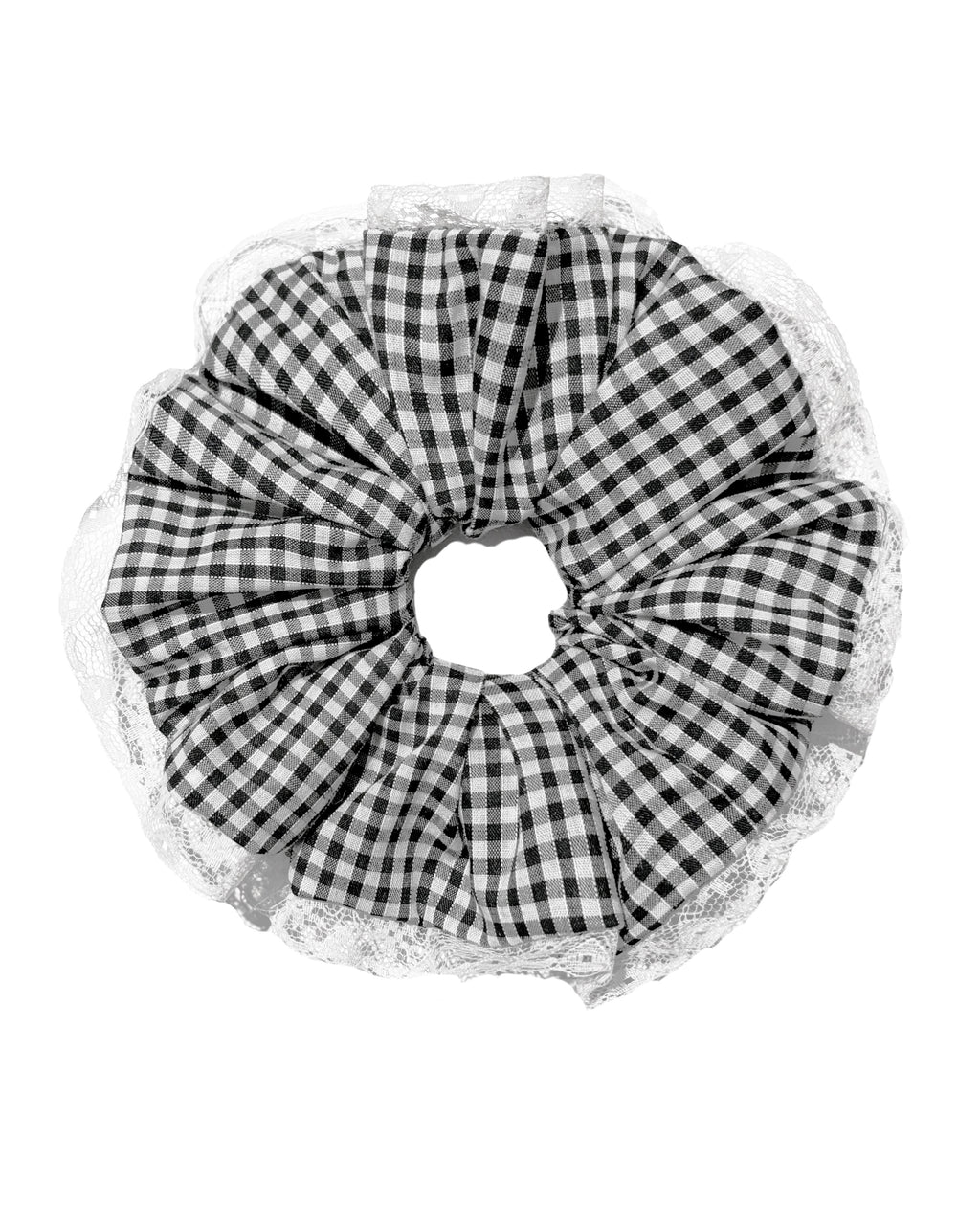 Black & White Gingham Lace Scrunchie